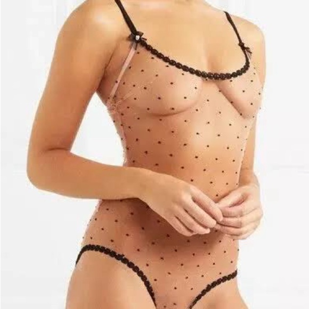 Agent Provocateur Sheer Pink and Black Polka Dot Chemise